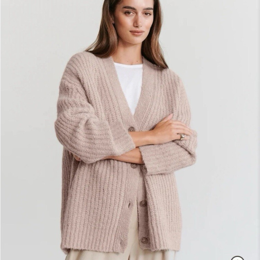 Jenni Kayne Blush Pink Chunky Ribbed Button Cardigan